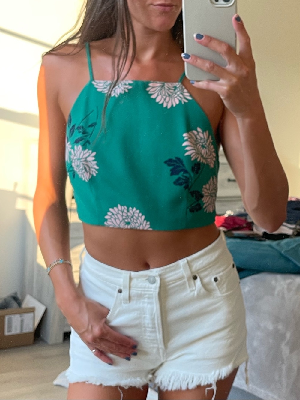 Green Floral Tie Back Tank